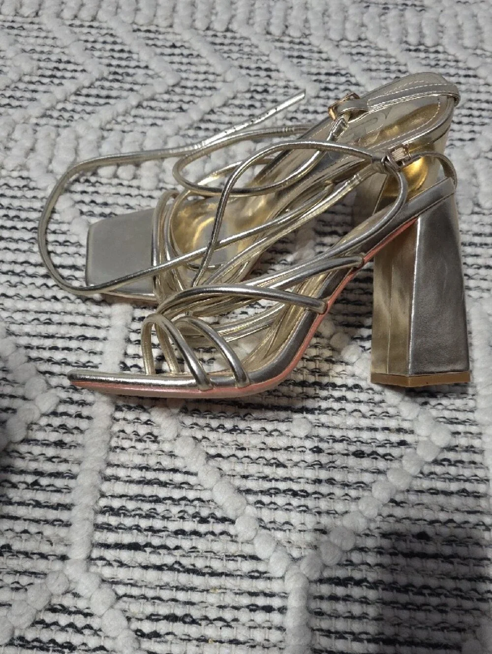 Metallic Gold Strappy Block Heel Sandals - Women